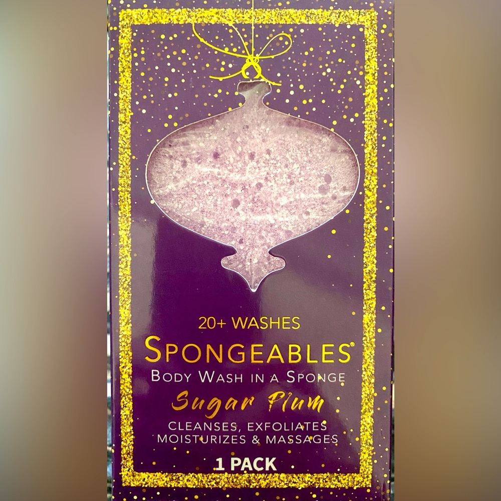 0001…NIB SPONGEABLES BODY WASH IN A SPONGE SUGAR PLUM cleanses exfoliates moi…